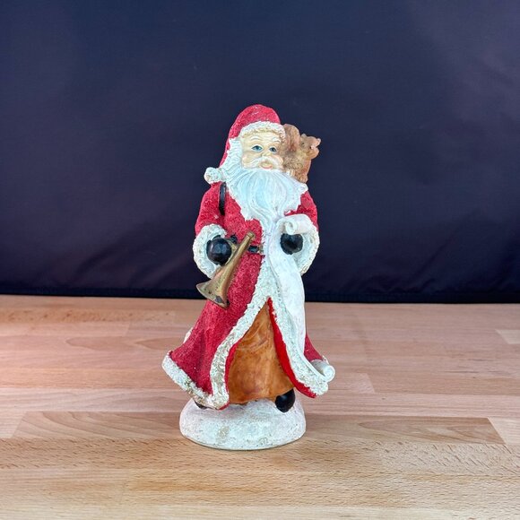Vintage Santa Claus Figurine Red Coat with White Trim and Green Felt Base - Picture 2 of 8